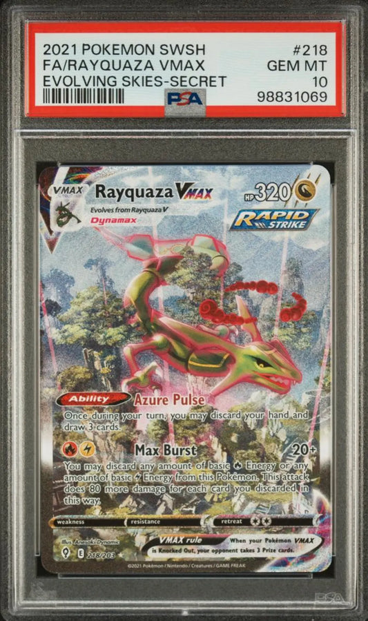 Pokemon SWSH fa/rayquaza vmax evolving skies-secret 218/203 PSA 10