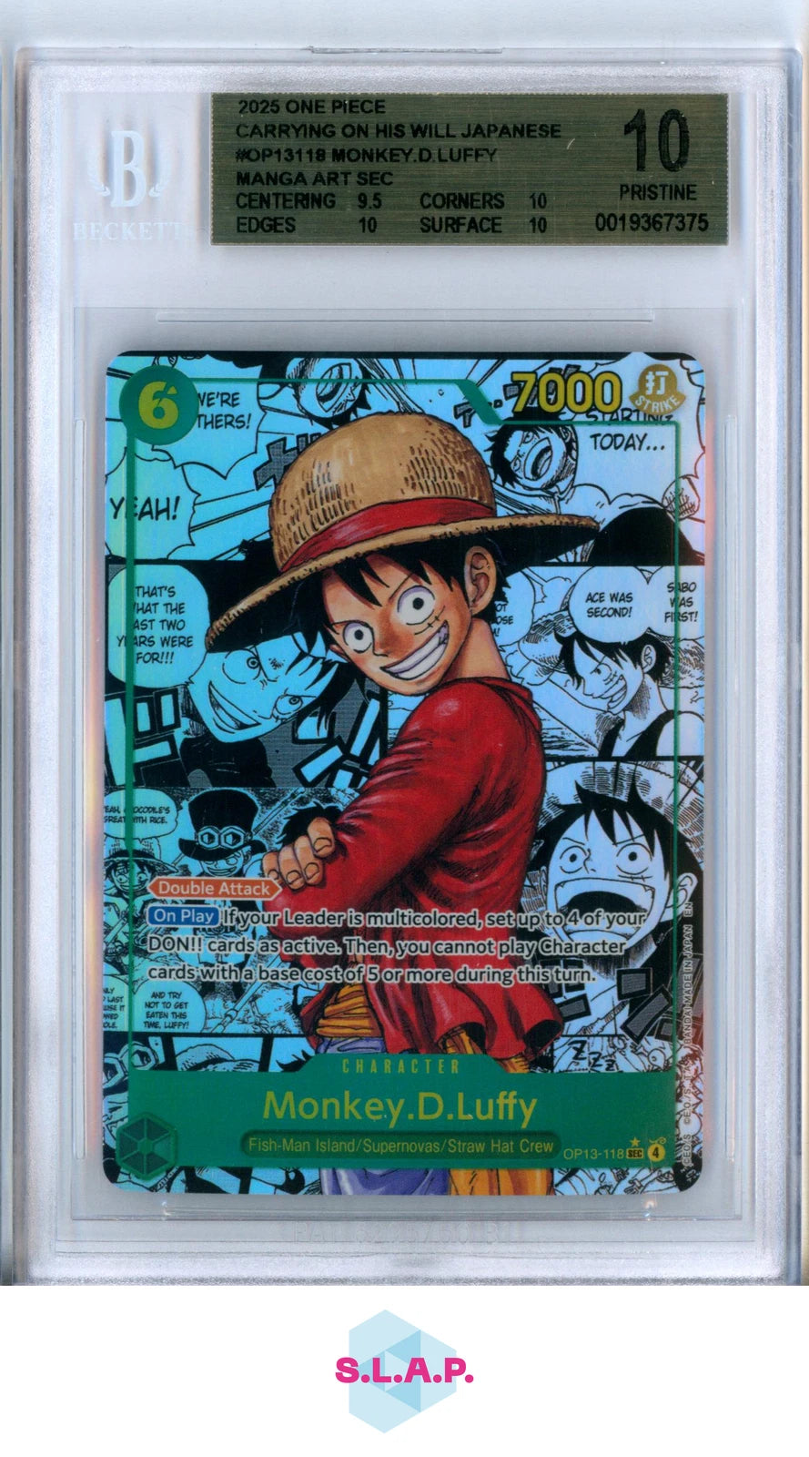 Monkey D. Luffy OP13-118 Manga Rare BGS 10 Pristine | One Piece Carrying On His Will 2025 English