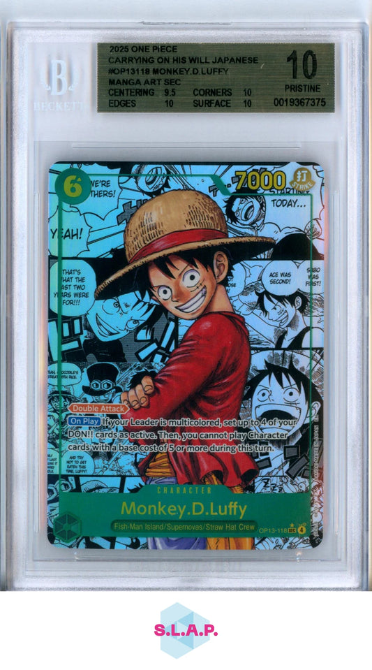 Monkey D. Luffy OP13-118 Manga Rare BGS 10 Pristine | One Piece Carrying On His Will 2025 English